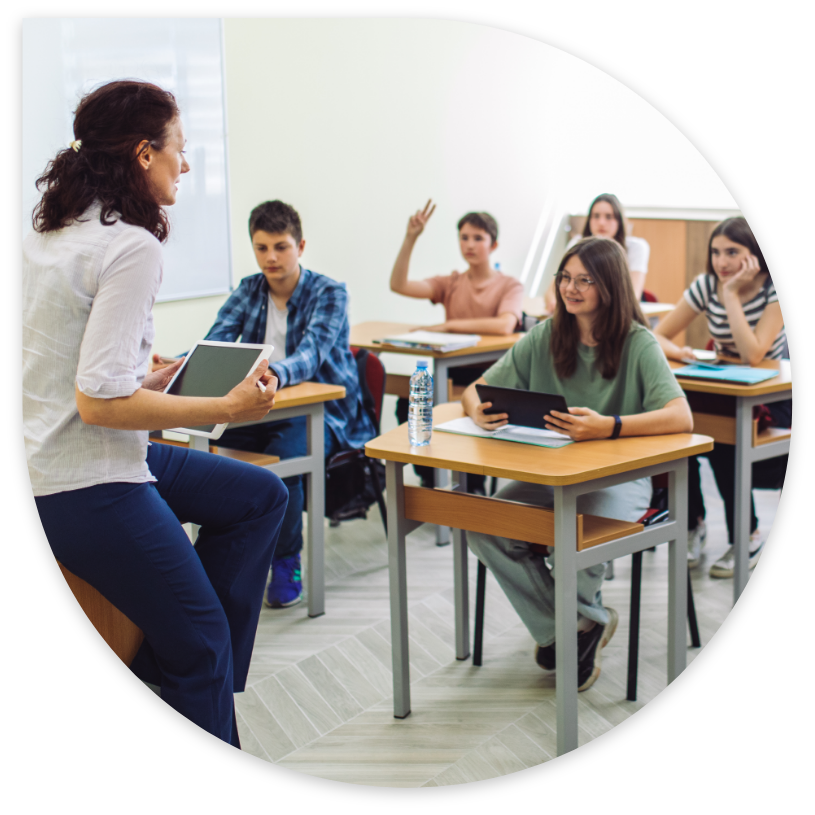 Teacher talking in front of students Teacher talking in front of students