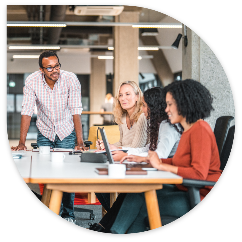 Team working at an office table